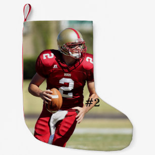 Persoonlijke voetbalfoto en nummer kleine kerstsok