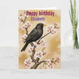Persoonlijke vogel Bloemen Aquarel verjaardag Kaart