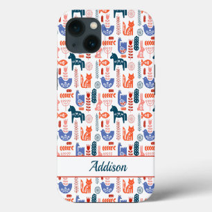Persoonlijke volkskunst bosdier iPhone 13 hoesje