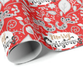 Persoonlijke Volkskunst Kerst Rood Witte Vogels Cadeaupapier (Rol Hoek)