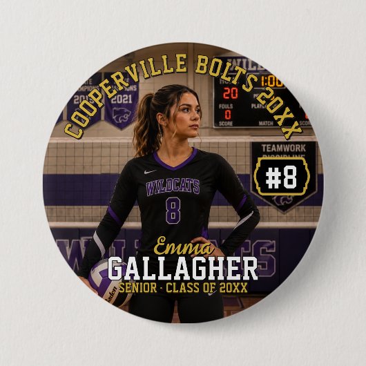 Persoonlijke Volleybal Foto Knop Ronde Button 7,6 Cm (Voorkant)