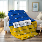 Persoonlijke volleybal senior blauw en geel fleece deken