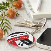 Persoonlijke volleybalcadeaus voor rood, wit en zw sleutelhanger (Voorkant Rechts)