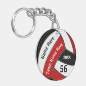 Persoonlijke volleybalcadeaus voor rood, wit en zw sleutelhanger (Voorkant Links)