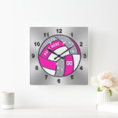 Persoonlijke Volleybalklok, roze, wit, zilver Vierkante Klok (Huis)