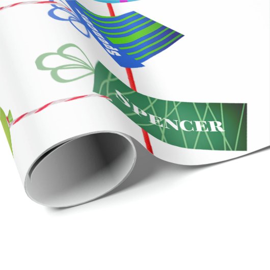 Persoonlijke voornaam en ouderdom op feestdag cadeaupapier (Rol Hoek)