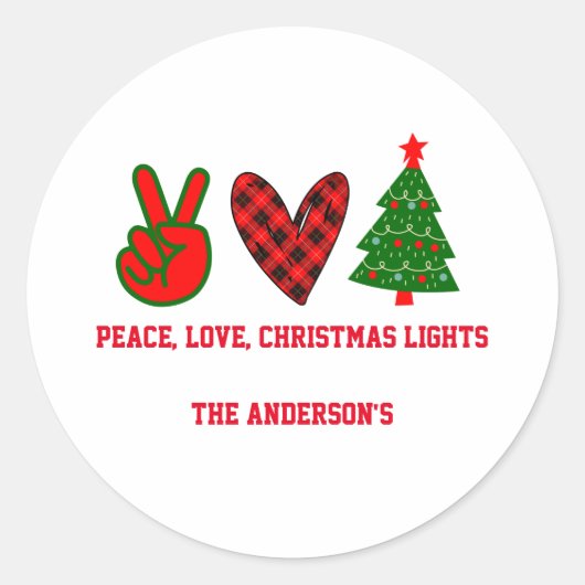 Persoonlijke Vrede Liefde Kerstverlichting Groen R Ronde Sticker (Voorkant)