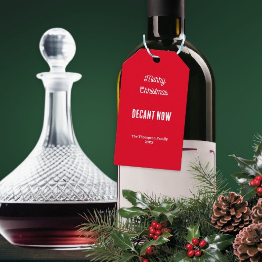 Persoonlijke vrolijk kerst decanteer nu rode wijn cadeaulabel
