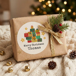 Persoonlijke vrolijk kerstcadeau stapel ronde sticker