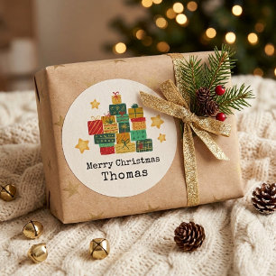 Persoonlijke vrolijk kerstcadeau stapel ronde sticker