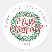 Persoonlijke vrolijk kerstfeest sticker cadeau tag (Voorkant)