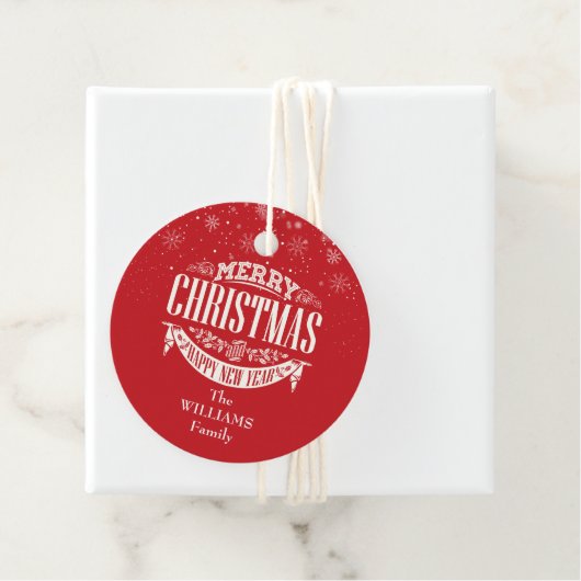 Persoonlijke vrolijke kerst foto rood bedankjes labels (In situ)