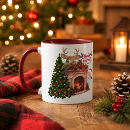 Persoonlijke vrolijke kerst Reindeer Open Haard Mok
