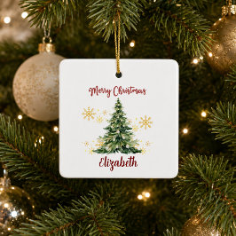 Persoonlijke vrolijke kerst waterverf boom keramisch ornament