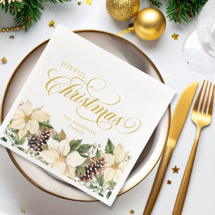 Persoonlijke Vrolijke Kerst Wit Poinsettia Servet