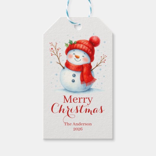 Persoonlijke vrolijke kerstman Sneeuwman Op maat g Cadeaulabel (Voorkant)