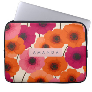 Persoonlijke vrolijke oranje roze bloem laptop sleeve