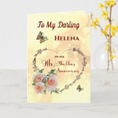 Persoonlijke vrouw 9e Jubileum Wenskaart Kaart (Gele Bloem)