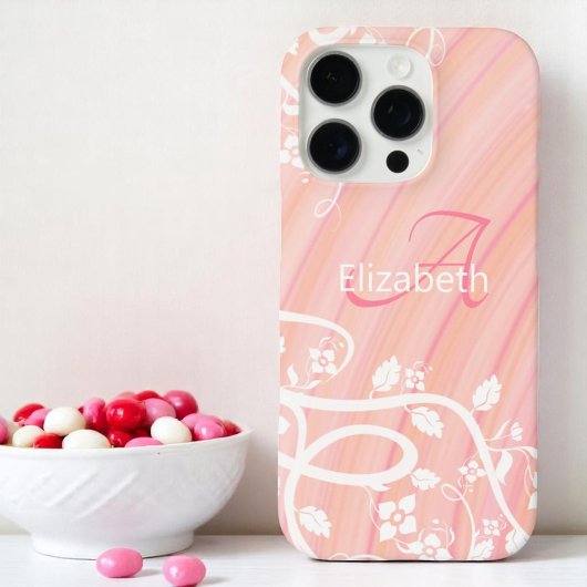 Persoonlijke vrouwelijke monogramnaam roze witte b Case-Mate iPhone case