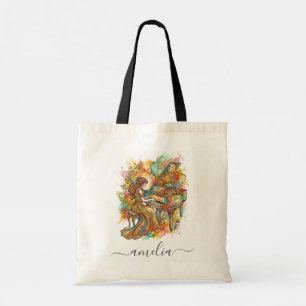 Persoonlijke Vrouwelijke Pianist Kleurrijke Grote  Tote Bag