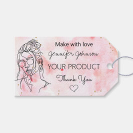 Persoonlijke vrouwenportret roze cadeaulabel