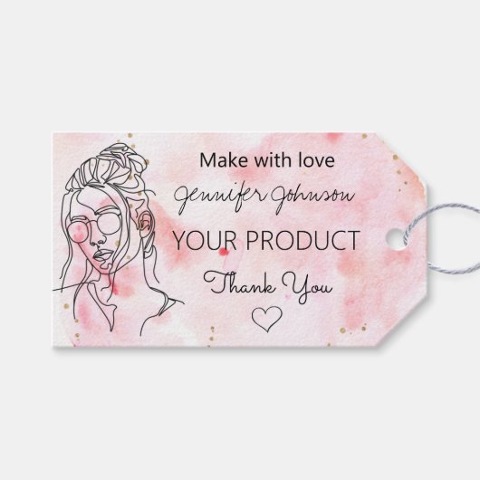 Persoonlijke vrouwenportret roze cadeaulabel (Voorkant (Horizontaal))