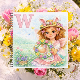 Persoonlijke W bloemenkrans cadeau voor meisjes Notitieboek