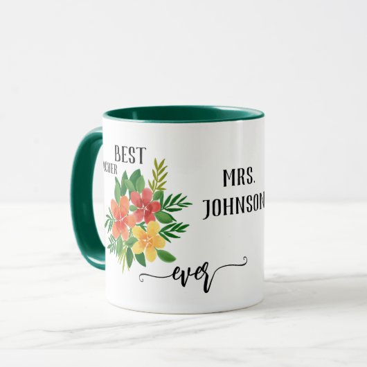 Persoonlijke waardering van de leraar Floral Desig Mok (Voorkant links)