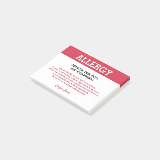 Persoonlijke Waarschuwing Restaurant Voedselallerg Post-it® Notes (Schuin)