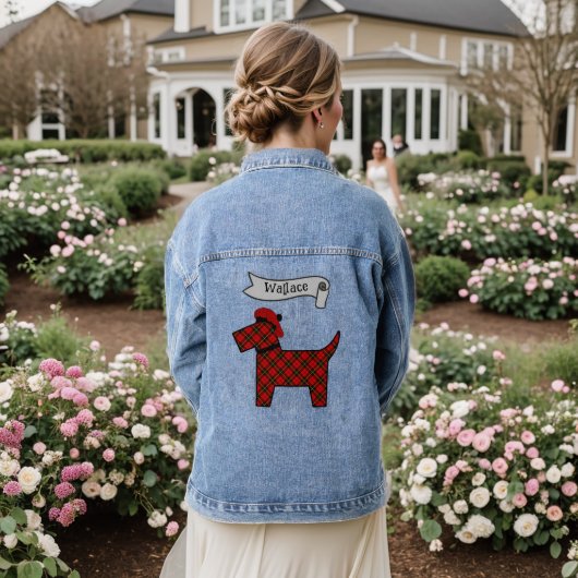 Persoonlijke Wallace Tartan Scottie Dog Denim Jacket (Huwelijk Achterkant)