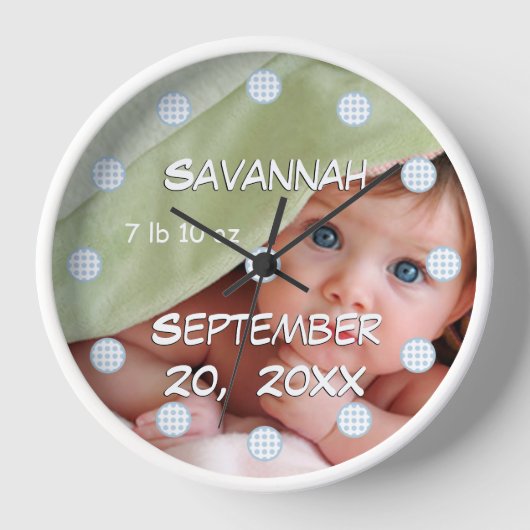 Persoonlijke wandklok baby's naam en geboortedatum (Voorkant)