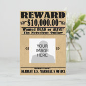 Persoonlijke Wanted Dead or Alive Uitnodiging (Staand voorkant)