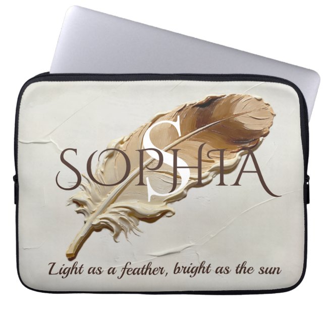 Persoonlijke Warme Bruine Veer Monogram  Laptop Sleeve (Voorkant)