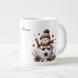 Persoonlijke Warme Cacaosneeuwman Beker met Naam Grote Koffiekop