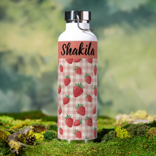 Persoonlijke waterfles met aardbeienpatroon cadeau