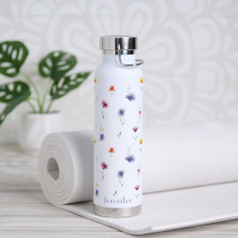 Persoonlijke waterfles met geïsoleerde wilde bloem