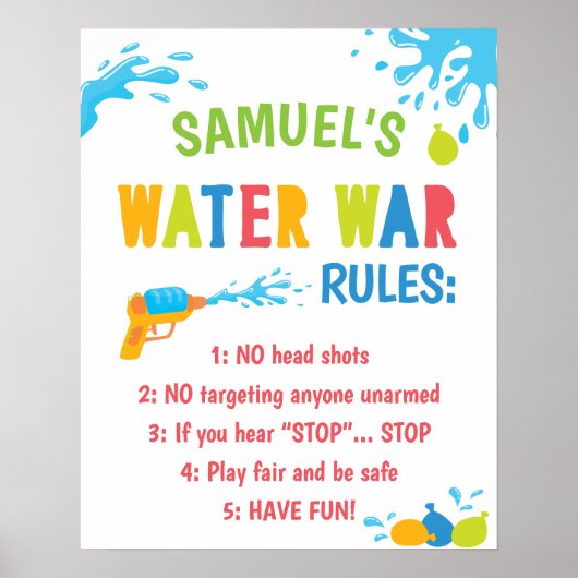 Persoonlijke Wateroorlog Regels Verjaardagsfeest B Poster (Voorkant)
