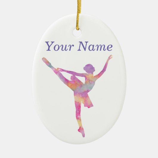 Persoonlijke Waterverf Ballerina Silhouette Keramisch Ornament (Voorkant)