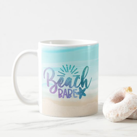 Persoonlijke Waterverf Beach Babe Glitter Koffiemok (Met donut)
