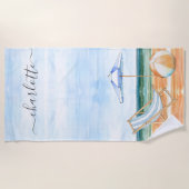 Persoonlijke Waterverf Beach spreuk Umbrella Strandlaken (Voorkant)