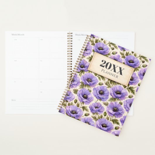 Persoonlijke Waterverf Blauwe Klaprozen Planner (Display)