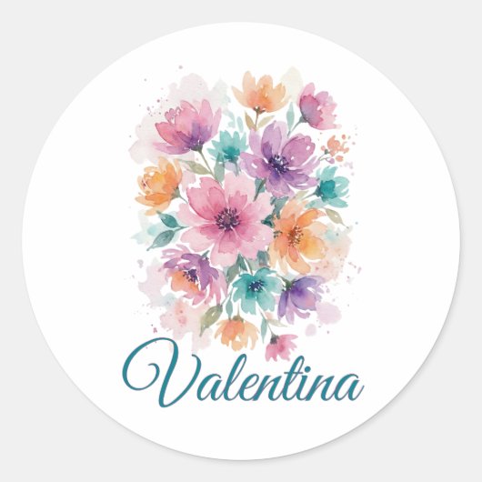 Persoonlijke Waterverf Bloem Naam Sticker (Voorkant)