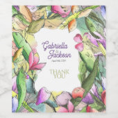 Persoonlijke waterverf bloem omlijnd wijn etiket (Enkel label)