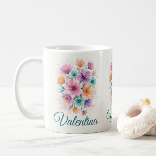 Persoonlijke waterverf bloemboeket naam koffie koffiemok