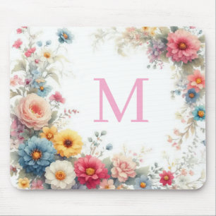 Persoonlijke Waterverf Bloemen Sjabloon Monogram Muismat