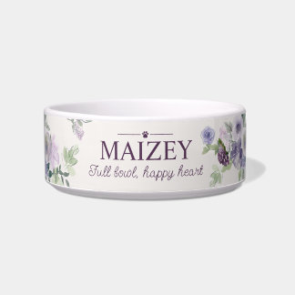 Persoonlijke waterverf bloemenaam huisdier voerbakje