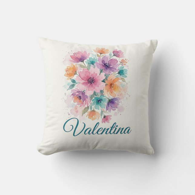 Persoonlijke waterverf bloemenboeket naam deken  kussen (Voorkant)