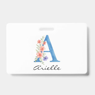 Persoonlijke waterverf bloemletter A initiaal Badge