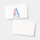 Persoonlijke waterverf bloemletter A initiaal Badge (Voor- en achterkant)