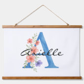 Persoonlijke waterverf bloemletter A monogram Hangend Wandkleed (Voorkant)